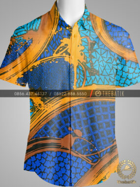Kain Batik Modern Gradasi Biru Tosca Emas