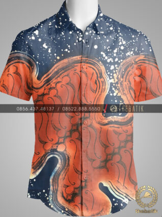 Kain Batik Modern Abstrak Biru Navy Orange