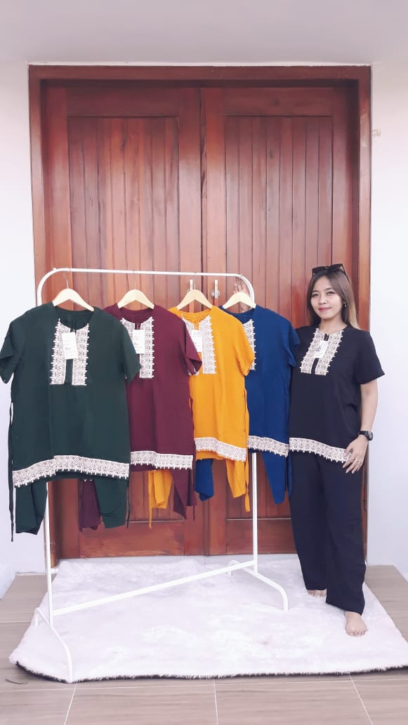 Baju Setelan Celana Panjang Renda Santung