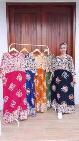 Long Dress Batik Ica Kombinasi Lengan 7/8