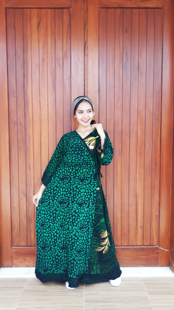 Long Dress Batik Kimono Jumbo Lengan 7/8