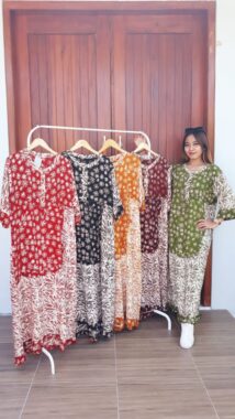 Long Dress Batik Lengan 3/4 Santung Cap
