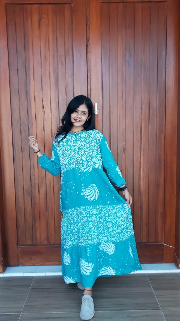 Long Dress Batik Susun Warna Pastel