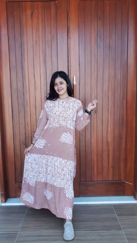 Long Dress Batik Susun Warna Pastel