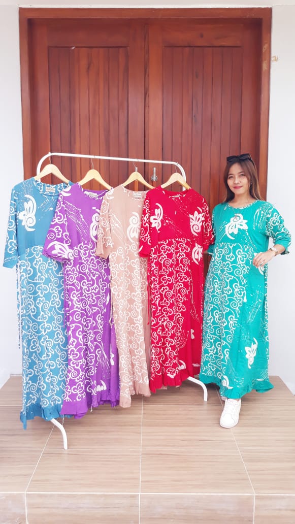 Long Dress Batik Warna Warni Lengan 3 4 THEBATIK CO ID