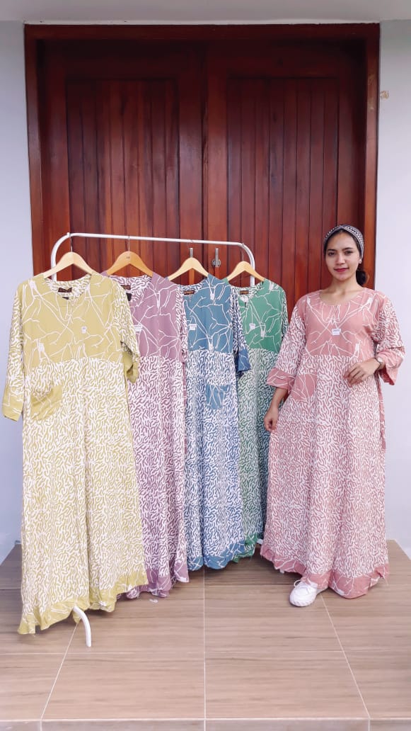 Long Dress Batik Wenda Lengan 7/8