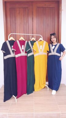 Model Baju Longdress Renda Lengan Pendek