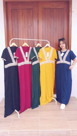 Model Baju Longdress Renda Lengan Pendek