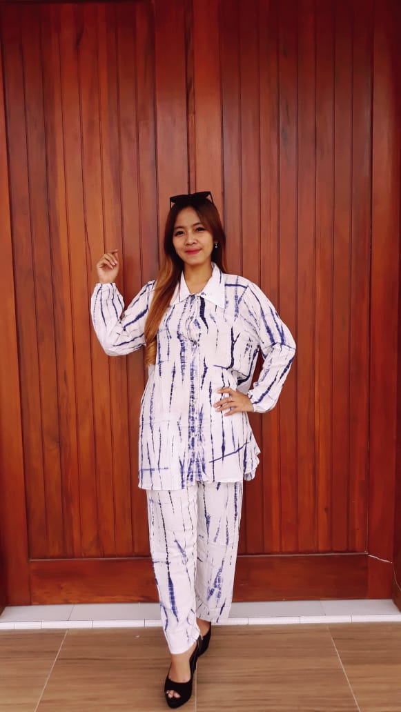 Baju Batik Setelan Jumputan Lengan Panjang