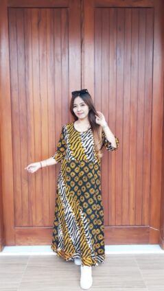 Baju Long Dress Batik Maura Lengan 3/4