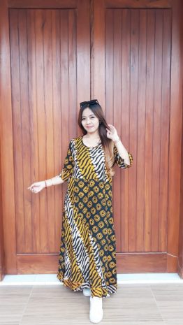 Baju Long Dress Batik Maura Lengan 3/4
