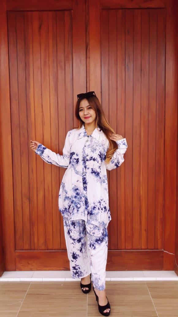 Baju Setelan Batik Jumputan Lengan Panjang