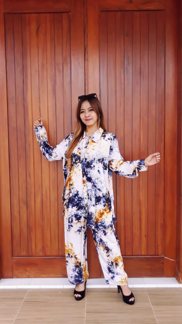 Baju Setelan Batik Jumputan Lengan Panjang