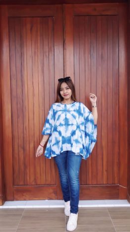 Blus Kelelawar Batik Jumputan Biru