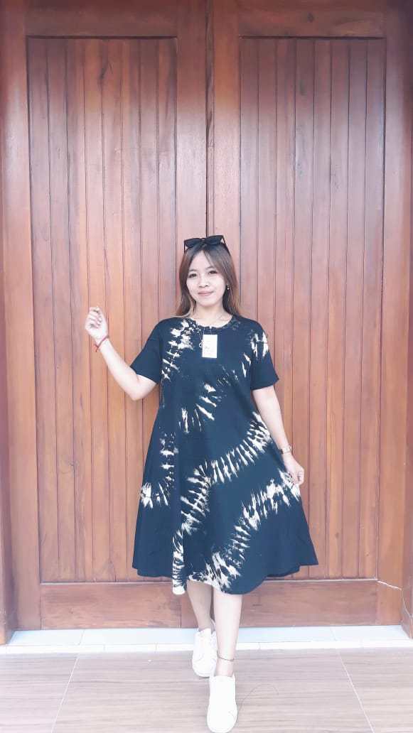 Daster Kaos Batik Shibory Hitam Pendek