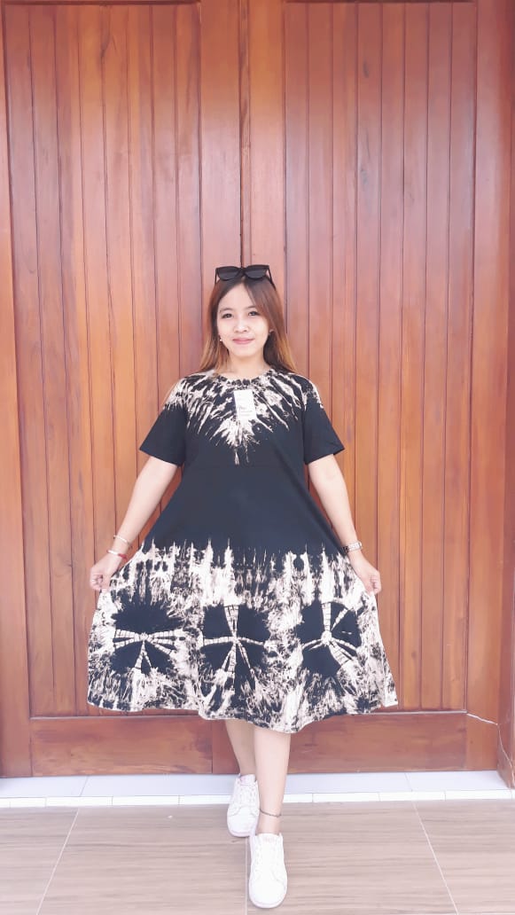 Daster Kaos Batik Shibory Hitam Pendek