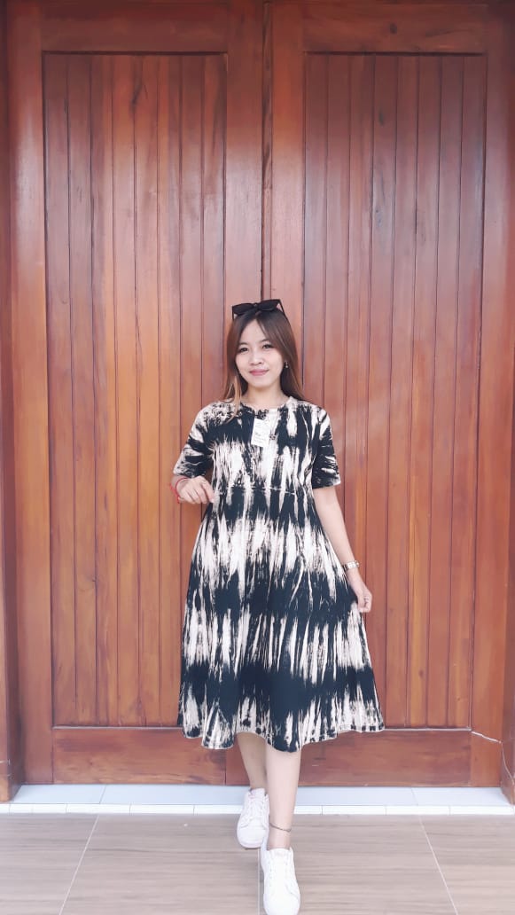 Daster Kaos Batik Shibory Hitam Pendek