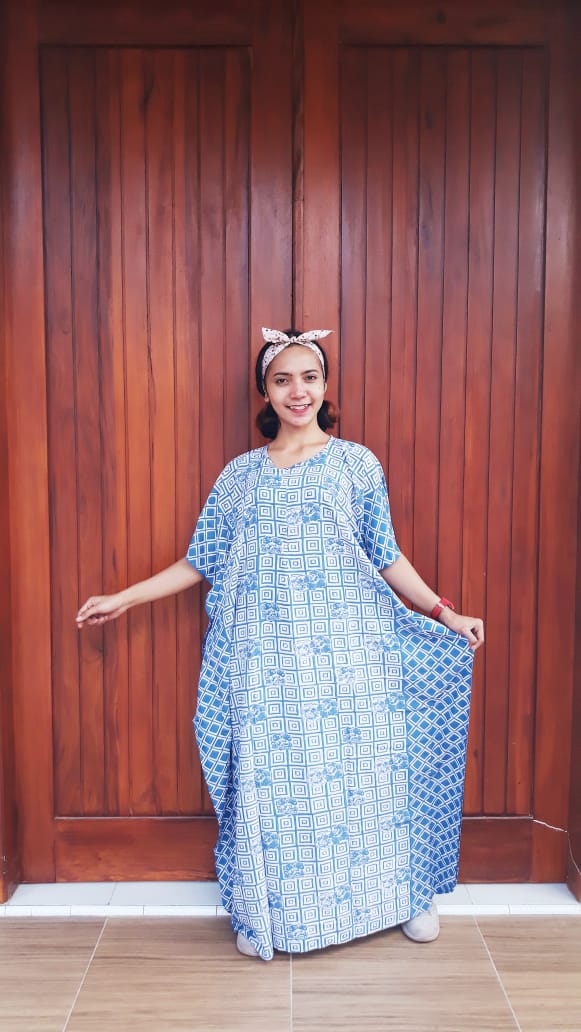 Long Dress Batik Kelelawar Cendana Biru