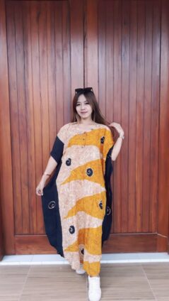 Long Dress Batik Kelelawar Lengan Pendek
