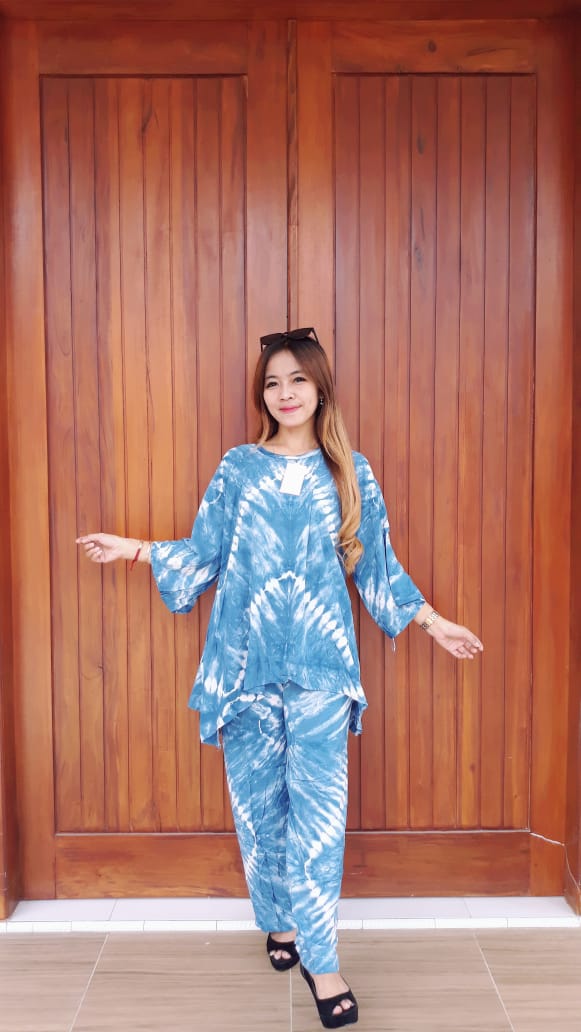 Setelan Batik Jumputan Celana Panjang Santung