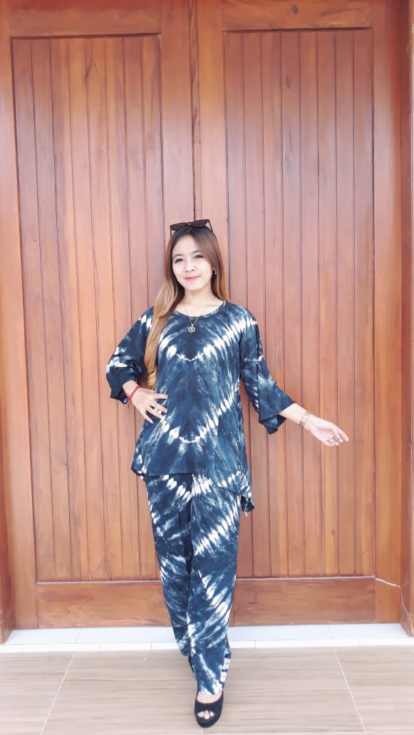 Setelan Batik Jumputan Celana Panjang Santung