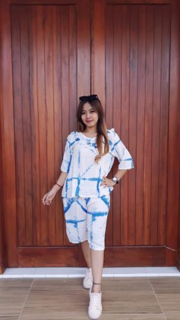 Setelan Batik Shibori Celana Pendek Lengan 3/4