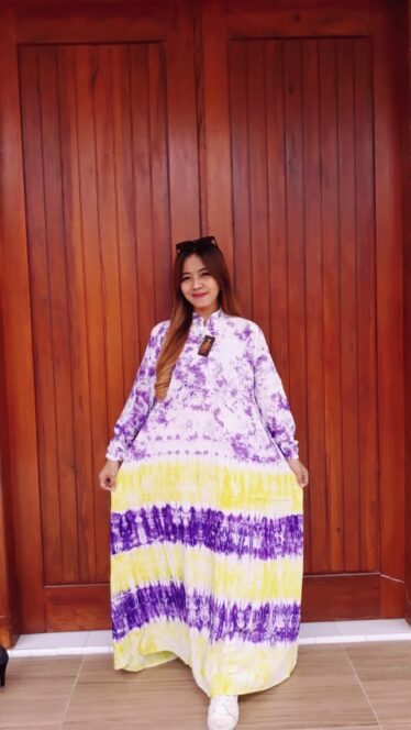 Baju Long Dress Batik Jumputan Panjang