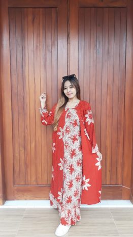 Baju Longdress Batik Cardigan Lengan Panjang