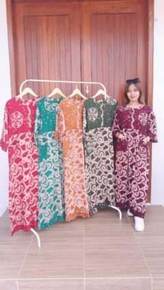 Baju Longdress Batik Saku Lengan 3/4