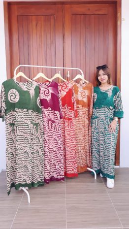 Baju Longdress Panjang Batik Lengan 3/4