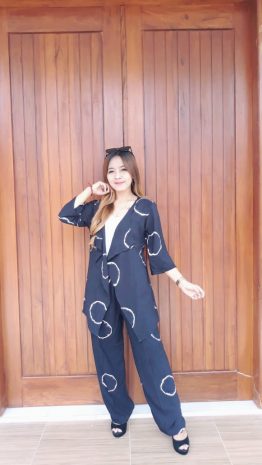 Setelan Outer Batik Tie Dye Hitam