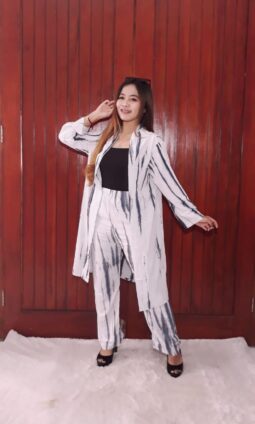 One Set Batik Tunik Outer Jumputan Putih