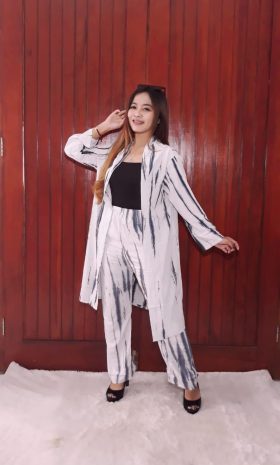 One Set Batik Tunik Outer Jumputan Putih