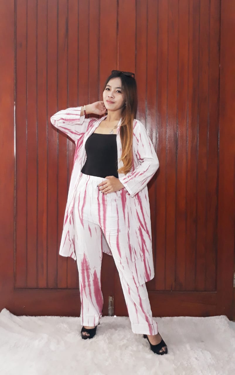 One Set Batik Tunik Outer Jumputan Putih