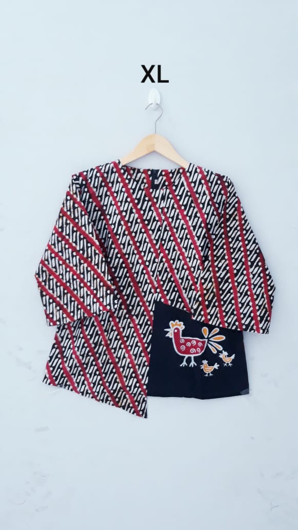 Baju Blus Casual Batik Ayam Kombinasi Polos