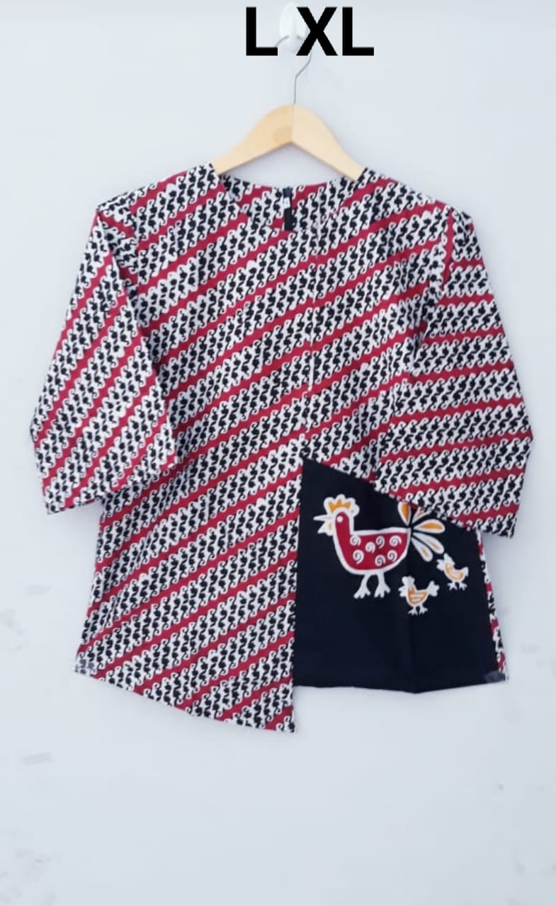 Baju Blus Casual Batik Ayam Kombinasi Polos