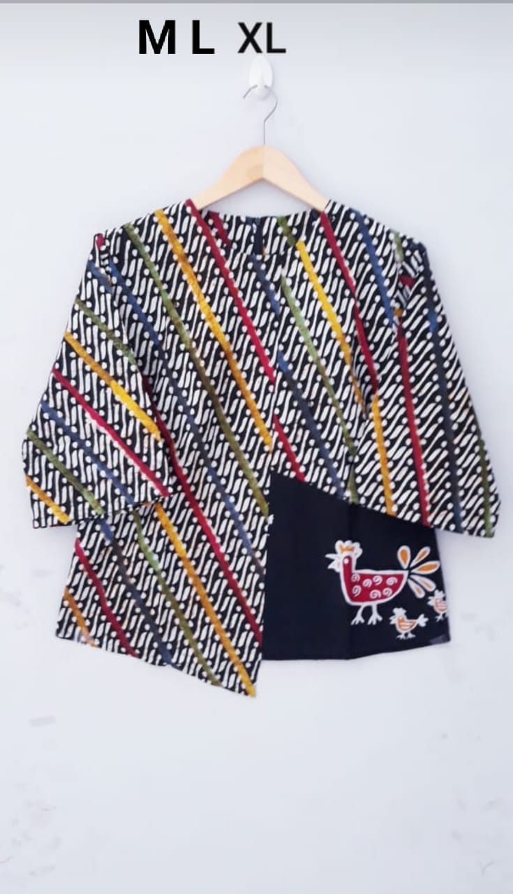 Baju Blus Casual Batik Ayam Kombinasi Polos