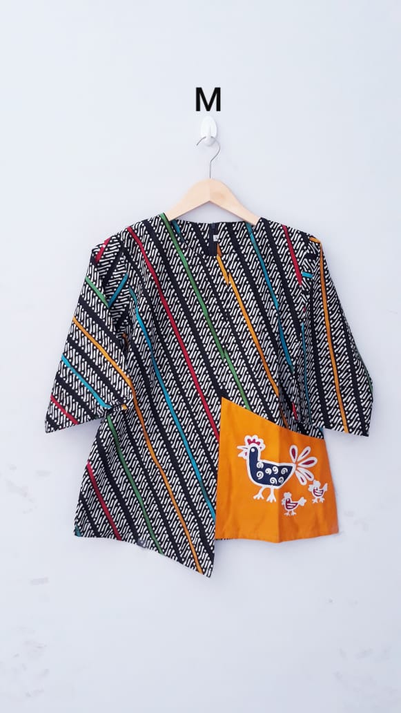 Baju Blus Casual Batik Ayam Kombinasi Polos