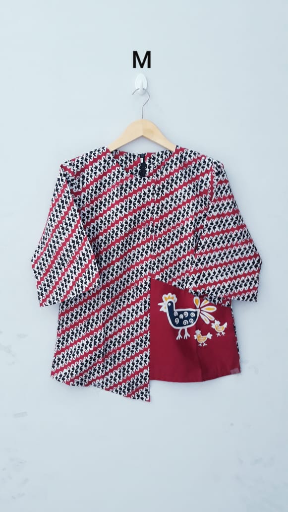 Baju Blus Casual Batik Ayam Kombinasi Polos