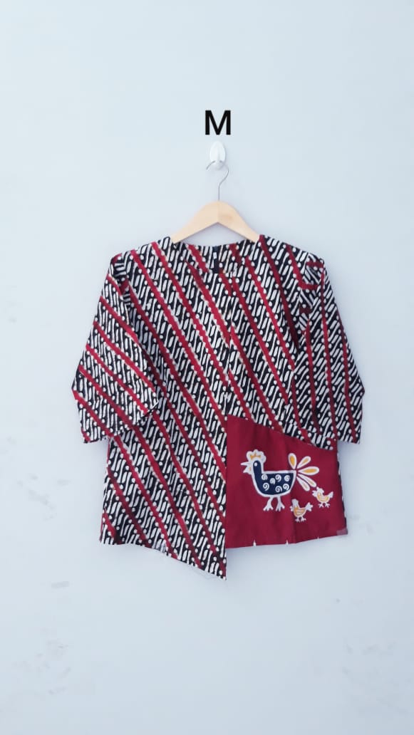 Baju Blus Casual Batik Ayam Kombinasi Polos