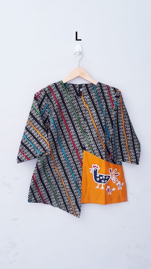 Baju Blus Casual Batik Ayam Kombinasi Polos