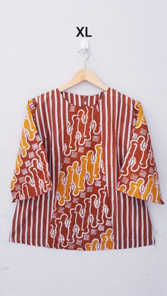 Baju Blus Kantor Batik Kombinasi Atasan Wanita