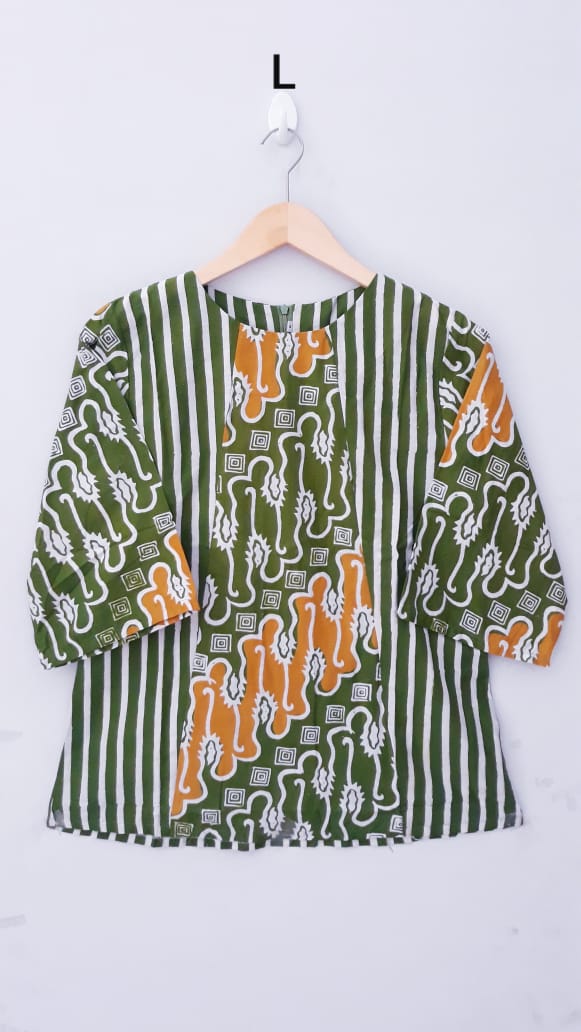 Baju Blus Kantor Batik Kombinasi Atasan Wanita