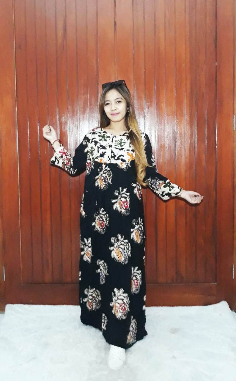 Baju Daster Batik Pekalongan Panjang Kembang Hitam