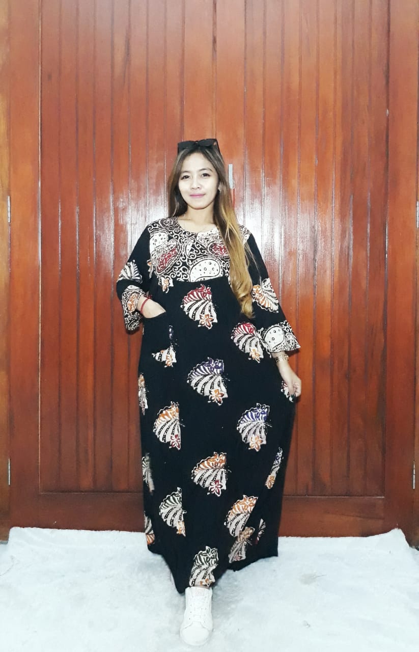 Baju Daster Batik Pekalongan Panjang Kembang Hitam