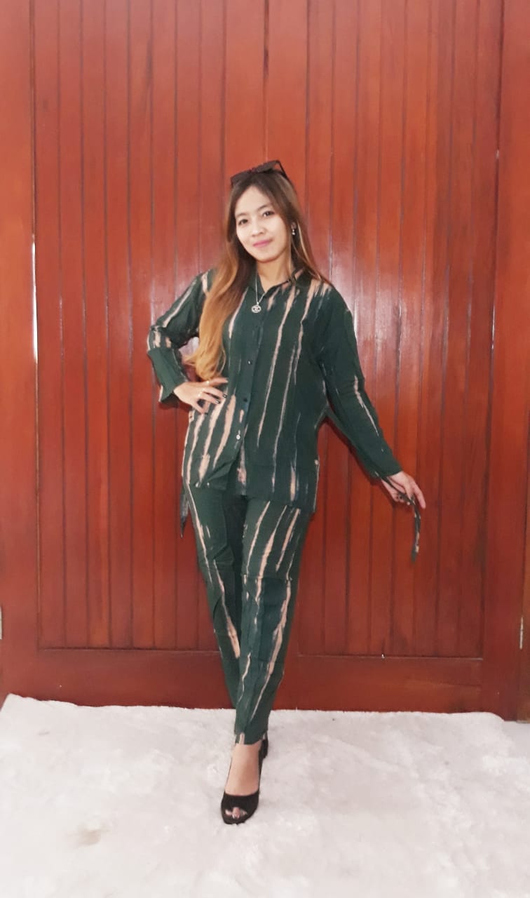 Baju One Set Tie Dye Garis Shibori Warna