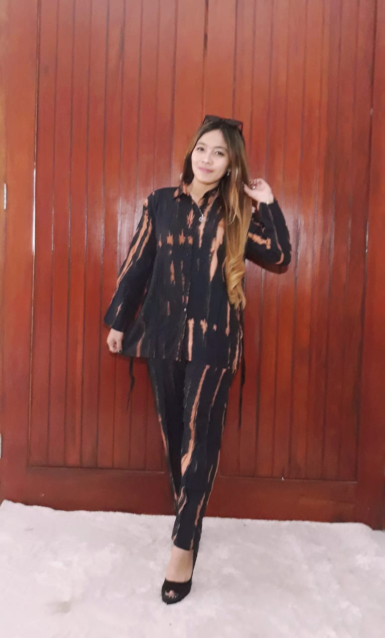 Baju One Set Tie Dye Garis Shibori Warna