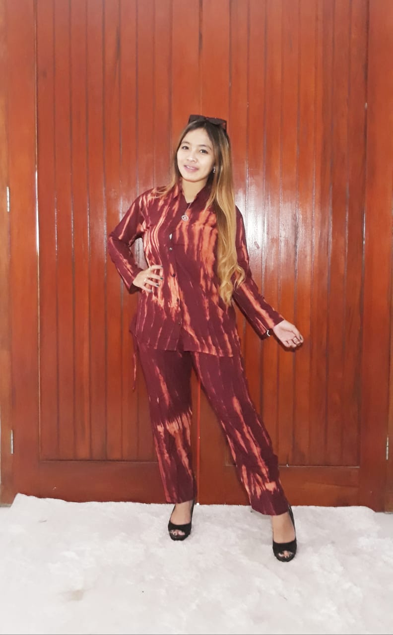 Baju One Set Tie Dye Garis Shibori Warna