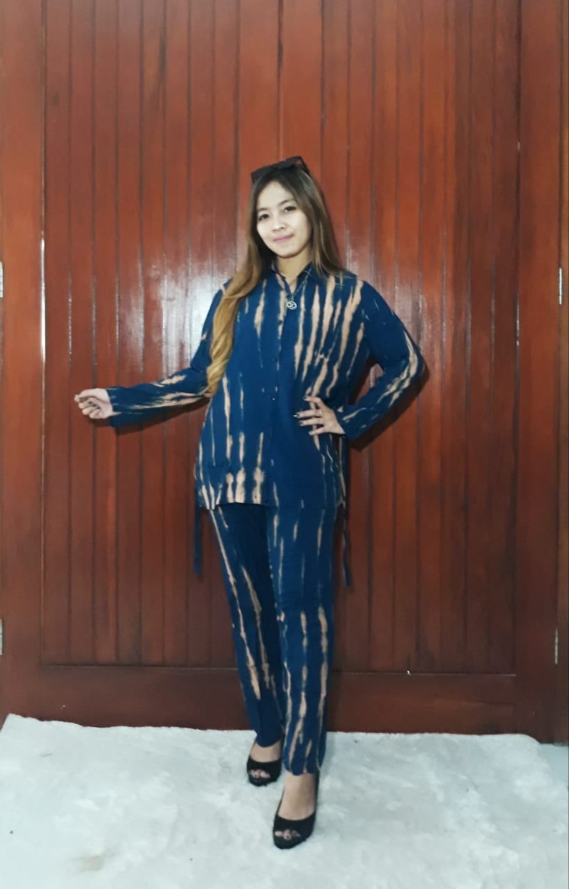 Baju One Set Tie Dye Garis Shibori Warna