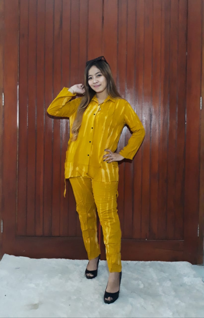 Baju One Set Tie Dye Garis Shibori Warna